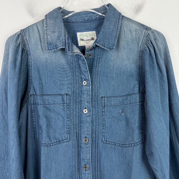 NWT American Eagle Denim Puff Sleeve Relaxed Buttondown Shirt Blue Size Small S - Picture 3 of 12